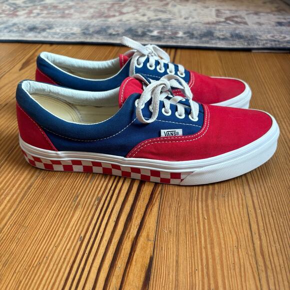 VANS red blue checkered sole low top lace unisex sneakers SIZE M9 W10.5 - Picture 6 of 6